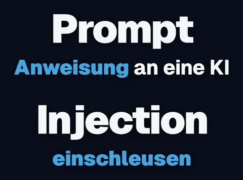 Das Wort Prompt mit der Erklärung „Anweisung an eine KI“, darunter das Wort Injection mit der Erklärung „einschleusen“.